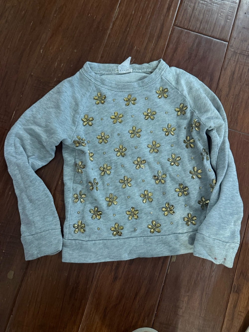Crewcuts Light Gray Sweatshirt with Gold Sequin Flowers